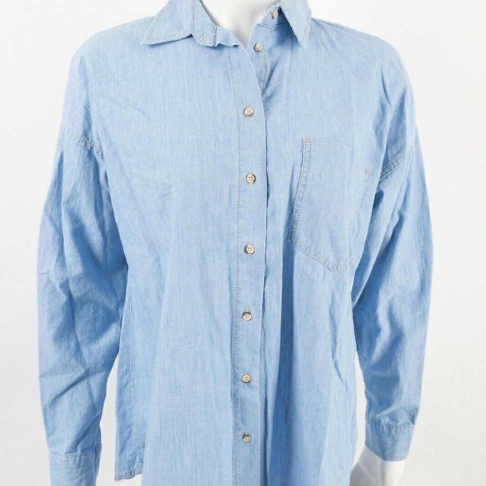 Zara Womens Oversized Denim Shirt Xs Blue Long Sle